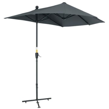 OMBRELLONE SEMICIRCOLARE CON MANOVELLA E TETTUCCIO ANTI UV 200X190X240 CM GRIGIO