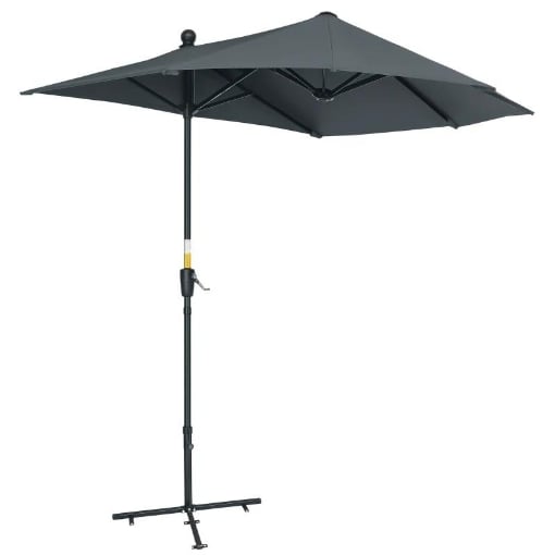 OMBRELLONE SEMICIRCOLARE CON MANOVELLA E TETTUCCIO ANTI UV 200X190X240 CM GRIGIO