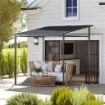PERGOLA ADDOSSATA CON CHIUSURE A STRAPPO, IN METALLO E POLIESTERE, 238X238X235/194 CM, GRIGIO SCURO