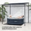 PERGOLA ADDOSSATA CON CHIUSURE A STRAPPO, IN METALLO E POLIESTERE, 238X238X235/194 CM, GRIGIO SCURO