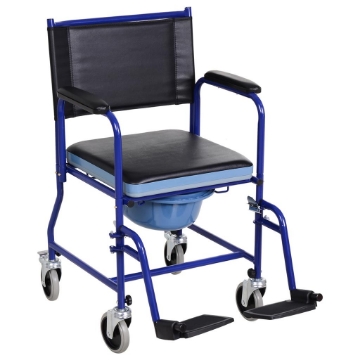 SEDIA A ROTELLE BAGNO CON VASO RIMOVIBILE IN TUBI DI FERRO E PVC, NERO E BLU, 83X53X85CM