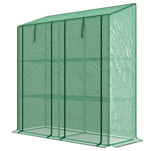 SERRA DA GIARDINO CON COPERTURA IN PE, 6 MENSOLE E 2 PORTE AVVOLGIBILI, 143X46X151CM, VERDE