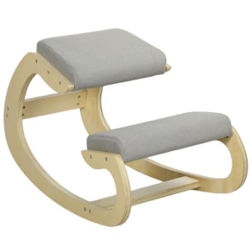 SEDIA ERGONOMICA CON INGINOCCHIATOIO E RECLINABILE, IN TESSUTO EFFETTO LINO E LEGNO, 55X85X55 CM, GRIGIO CHIARO