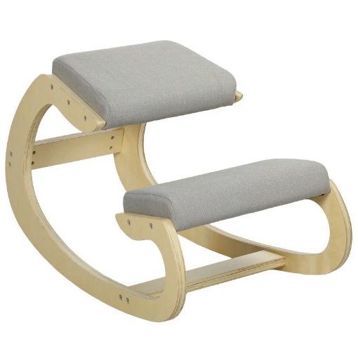 SEDIA ERGONOMICA CON INGINOCCHIATOIO E RECLINABILE, IN TESSUTO EFFETTO LINO E LEGNO, 55X85X55 CM, GRIGIO CHIARO