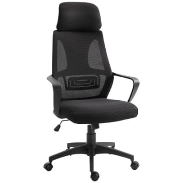SEDIA DA UFFICIO RECLINABILE CON POGGIATESTA E SUPPORTO LOMBARE IN POLIESTERE 64X55X116-126 CM NERO