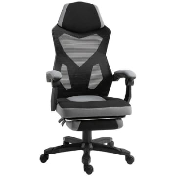 SEDIA DA UFFICIO ERGONOMICA CON SCHIENALE RECLINABILE, POGGIAPIEDI RETRATTILE, ALTEZZA REGOLABILE, GRIGIO