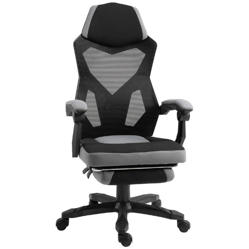 SEDIA DA UFFICIO ERGONOMICA CON SCHIENALE RECLINABILE, POGGIAPIEDI RETRATTILE, ALTEZZA REGOLABILE, GRIGIO
