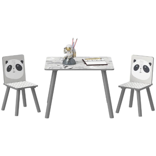 SET TAVOLINO E 2 SEDIE PER BAMBINI 3-8 ANNI IN MDF E LEGNO DI PINO GRIGIO