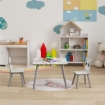 SET TAVOLINO E 2 SEDIE PER BAMBINI 3-8 ANNI IN MDF E LEGNO DI PINO GRIGIO