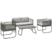 SET DA GIARDINO RATTAN CON DIVANETTO 2 POSTI 2 POLTRONE E TAVOLINO IN VETRO CUSCINI SFODERABILI GRIGIO