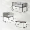 SET DA GIARDINO RATTAN CON DIVANETTO 2 POSTI 2 POLTRONE E TAVOLINO IN VETRO CUSCINI SFODERABILI GRIGIO
