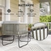 SET DA GIARDINO RATTAN CON DIVANETTO 2 POSTI 2 POLTRONE E TAVOLINO IN VETRO CUSCINI SFODERABILI GRIGIO