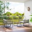 SET DA GIARDINO RATTAN CON DIVANETTO 2 POSTI 2 POLTRONE E TAVOLINO IN VETRO CUSCINI SFODERABILI GRIGIO