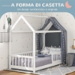 STRUTTURA LETTO PER BAMBINI A FORMA DI CASETTA CON DOGHE E RECINZIONE, IN LEGNO DI PINO, 96X195X165 CM, BIANCO