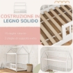 STRUTTURA LETTO PER BAMBINI A FORMA DI CASETTA CON DOGHE E RECINZIONE, IN LEGNO DI PINO, 96X195X165 CM, BIANCO