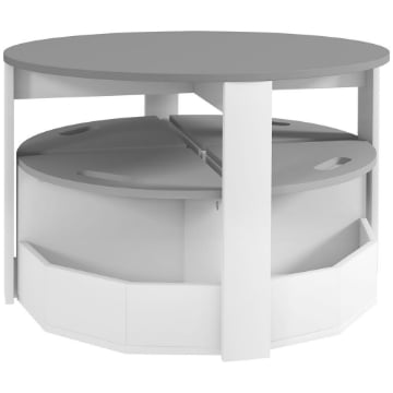 SET CON TAVOLO PER BAMBINI E 4 SGABELLI SALVASPAZIO CON VANO CONTENITORE IN LEGNO, GRIGIO