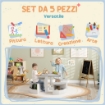 SET CON TAVOLO PER BAMBINI E 4 SGABELLI SALVASPAZIO CON VANO CONTENITORE IN LEGNO, GRIGIO