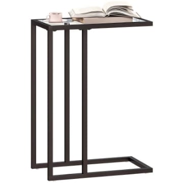 TAVOLINO DA CAFFÈ IN VETRO E ACCIAIO A FORMA DI C 46X25X63.5 CM NERO