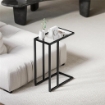 TAVOLINO DA CAFFÈ IN VETRO E ACCIAIO A FORMA DI C 46X25X63.5 CM NERO