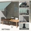 TENDA DA SOLE 2X1.2 M CON SUPPORTI REGOLABILI E MANOVELLA IN ALLUMINIO METALLO E POLIESTERE VERDE E BIANCO