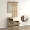 MOBILE APPENDIABITI 3 IN 1 CON SCARPIERA E SPECCHIO, GANCI E CASSETTI, IN LEGNO, COLOR QUERCIA 90X24X177 CM