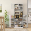 DISPENSA DA CUCINA PORTA MICROONDE CON RIPIANI APERTI E ARMADIETTO CON PORTASPEZIE 60X35X169 CM BIANCO