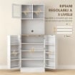 DISPENSA DA CUCINA PORTA MICROONDE CON RIPIANI APERTI E ARMADIETTO CON PORTASPEZIE 60X35X169 CM BIANCO