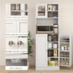 DISPENSA DA CUCINA PORTA MICROONDE CON RIPIANI APERTI E ARMADIETTO CON PORTASPEZIE 60X35X169 CM BIANCO