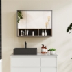 SPECCHIERA BAGNO A 3 ANTE CON ARMADIETTO 8 VANI E ANTE AMMORTIZZATE, 80X20X60 CM, GRIGIO