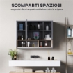 SPECCHIERA BAGNO A 3 ANTE CON ARMADIETTO 8 VANI E ANTE AMMORTIZZATE, 80X20X60 CM, GRIGIO