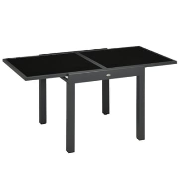 TAVOLO DA PRANZO ALLUNGABILE DA GIARDINO CON PIANO IN VETRO E ALLUMINIO 80-160X80X75 CM NERO