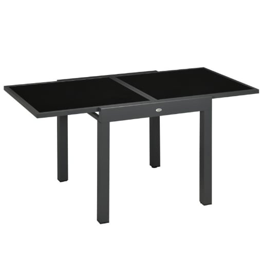 TAVOLO DA PRANZO ALLUNGABILE DA GIARDINO CON PIANO IN VETRO E ALLUMINIO 80-160X80X75 CM NERO
