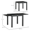 TAVOLO DA PRANZO ALLUNGABILE DA GIARDINO CON PIANO IN VETRO E ALLUMINIO 80-160X80X75 CM NERO