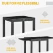TAVOLO DA PRANZO ALLUNGABILE DA GIARDINO CON PIANO IN VETRO E ALLUMINIO 80-160X80X75 CM NERO
