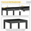 TAVOLO DA PRANZO ALLUNGABILE DA GIARDINO CON PIANO IN VETRO E ALLUMINIO 80-160X80X75 CM NERO
