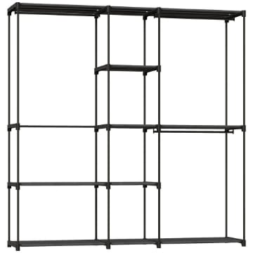 ARMADIO GUARDAROBA IN TESSUTO CON 8 RIPIANI E 3 ASTE PER APPENDERE, 182X43X185 CM, NERO