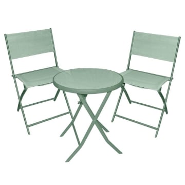 MA MAISON SET TAVOLO TONDO CON PIANO DI APPOGGIO IN VETRO +2 SEDIE COLORE VERDE OKX