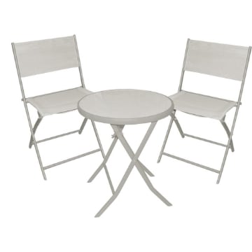 MA MAISON SET TAVOLO TONDO CON PIANO DI APPOGGIO IN VETRO +2 SEDIE COLORE GRIGIO OKX