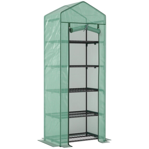 SERRA PER PIANTE A 5 LIVELLI CON PORTA A ZIP, IN ACCIAIO E PE, 69X49X193 CM, VERDE