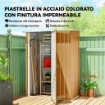 CAPANNO PORTA ATTREZZI IN METALLO CON TETTO INCLINATO E PORTA BLOCCABILE, 142X86X189 CM, GIALLO