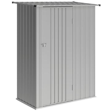 CAPANNO PORTA ATTREZZI IN METALLO CON TETTO INCLINATO E PORTA BLOCCABILE, 142X86X189 CM, ARGENTO