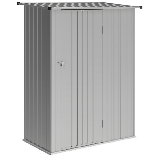 CAPANNO PORTA ATTREZZI IN METALLO CON TETTO INCLINATO E PORTA BLOCCABILE, 142X86X189 CM, ARGENTO