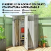 CAPANNO PORTA ATTREZZI IN METALLO CON TETTO INCLINATO E PORTA BLOCCABILE, 142X86X189 CM, ARGENTO