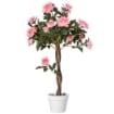 PIANTA FINTA DI ROSA DA 21 FIORI CON VASO RIEMPITO IN CEMENTO E MUSCHIO, Ï18X90 CM, ROSA