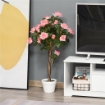PIANTA FINTA DI ROSA DA 21 FIORI CON VASO RIEMPITO IN CEMENTO E MUSCHIO, Ï18X90 CM, ROSA