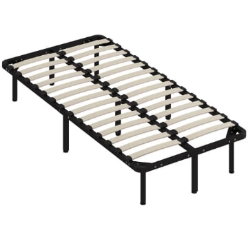 STRUTTURA LETTO INDUSTRIALE A 28 DOGHE CON SPAZIO CONTENITORE, IN LEGNO E ACCIAIO, 190X90X31 CM, NERO E LEGNO