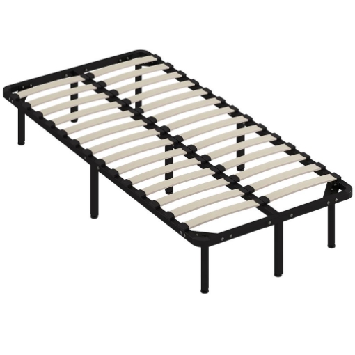 STRUTTURA LETTO INDUSTRIALE A 28 DOGHE CON SPAZIO CONTENITORE, IN LEGNO E ACCIAIO, 190X90X31 CM, NERO E LEGNO