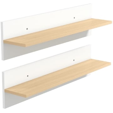 SET 2 MENSOLE DA PARETE PER CASA E UFFICIO IN LEGNO, 80X16.5X20 CM, BIANCO E COLOR LEGNO