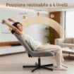 POLTRONA RECLINABILE SU 4 LIVELLI EFFETTO VELLUTO CON POGGIAPIEDI INDIPENDENTE, 66X80X93-104 CM, GRIGIO
