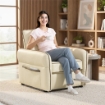 POLTRONA DA SALOTTO MODERNA CON IMBOTTITURA SPESSA, TASCA LATERALE E RIVESTIMENTO IN FINTA PELLE, BEIGE